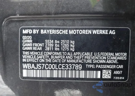 2020 BMW M550I xDrive z USA, uszkodzony, nr VIN WBAJS7C00LCE33789